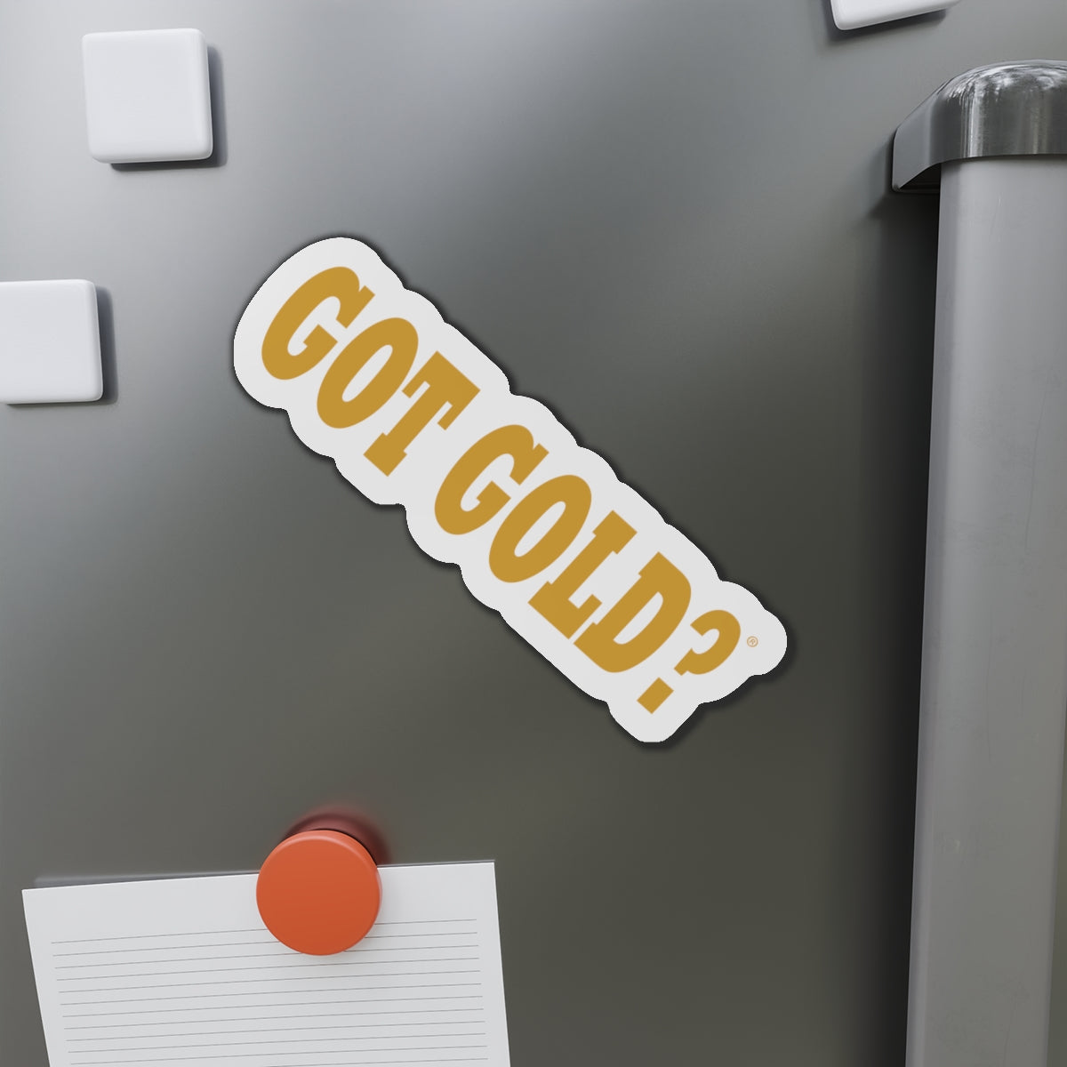 GOT GOLD? text Die-Cut Magnet | Metallic Gold Typography Refrigerator Magnet